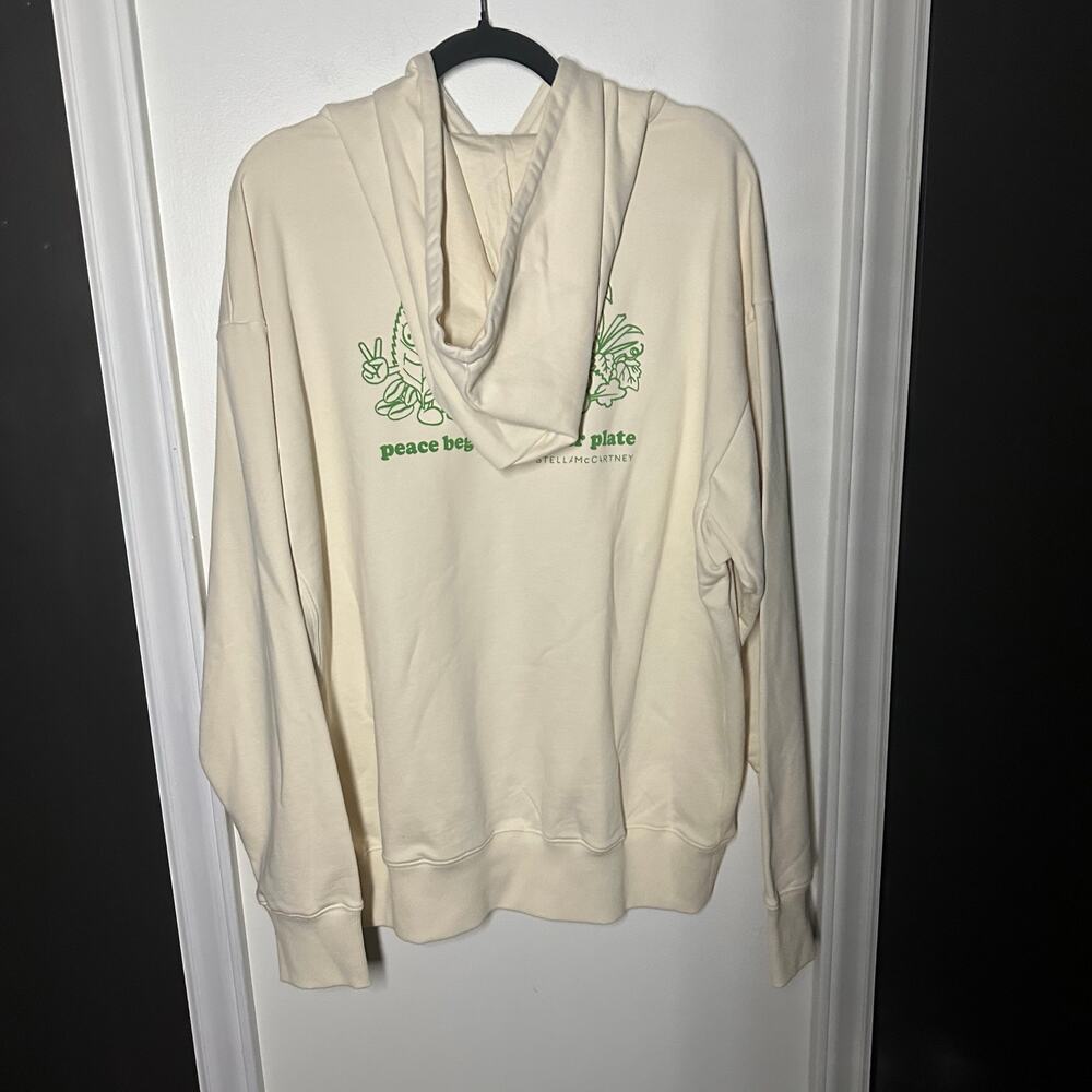 Stella McCartney Cream Powered by Plants Slogan Print Hoodie Sweatshirt Size XL - Picture 5 of 11
